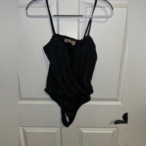 Black Wrap-Style Bodysuit with Spaghetti Straps